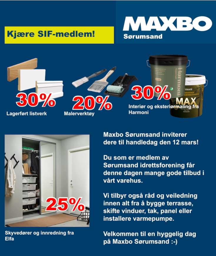 Vår Hovedsponsor Maxbo Sørumsand inviterer til handledag 12.mars!